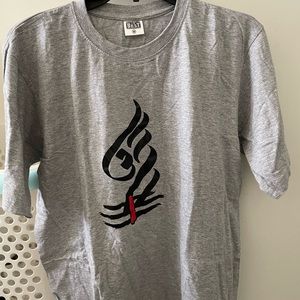 Gray cotton Short sleeve shirt with Indian religious symbol
